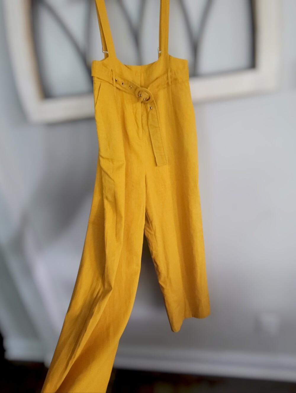 Forever 21, Mustard, High Waist, Wide Leg Linen Blend Jumpsuit w/ Belt, S - Picture 4 of 4